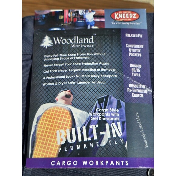 Woodland Workwear Kneedz Blue Work Pant Gel Knee Pads Built-in Relaxed 40x32 NWT - Picture 12 of 14